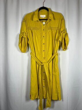 NWT Anthropologie Button-Down Tie Shirt Dress in Gold